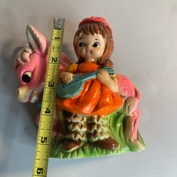 Vintage piggy bank girl pink donkey Japan some paint missing see pictures - Picture 4 of 6